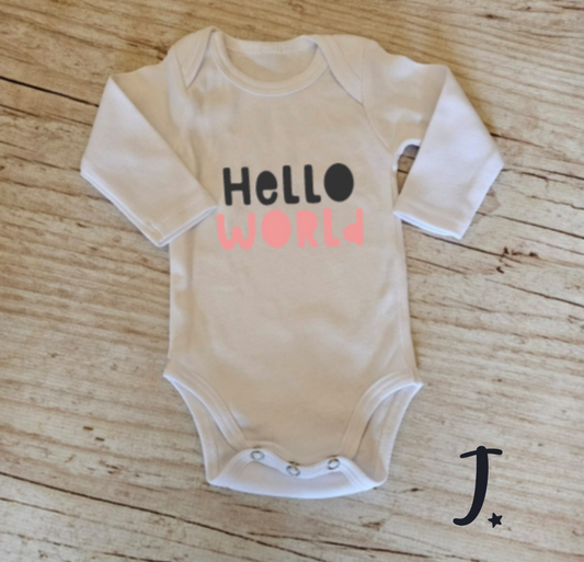 Hello world Pink, long sleeve vest - 100% cotton