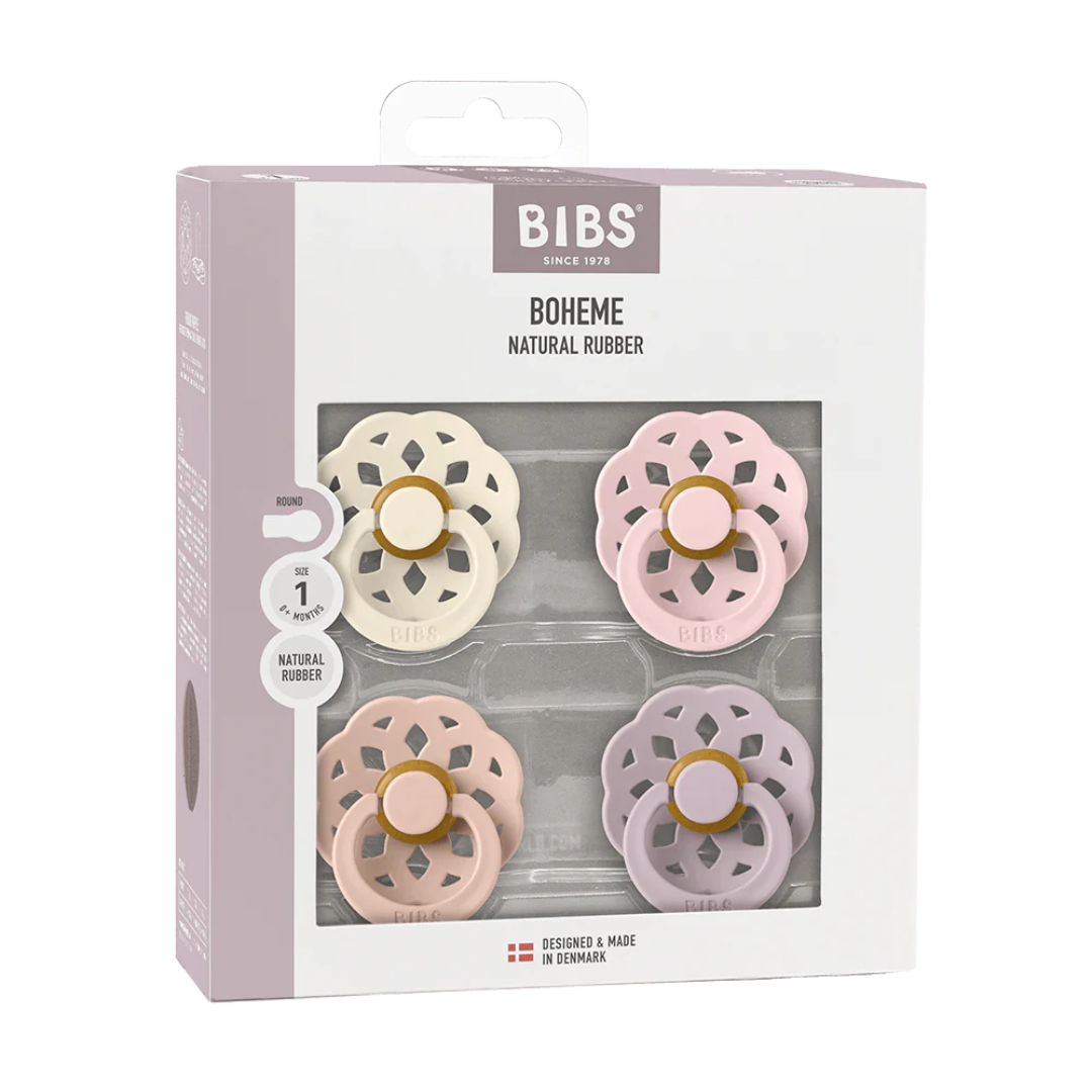 BIBS Boheme pacifier, 4 pack,  size 1 and 2