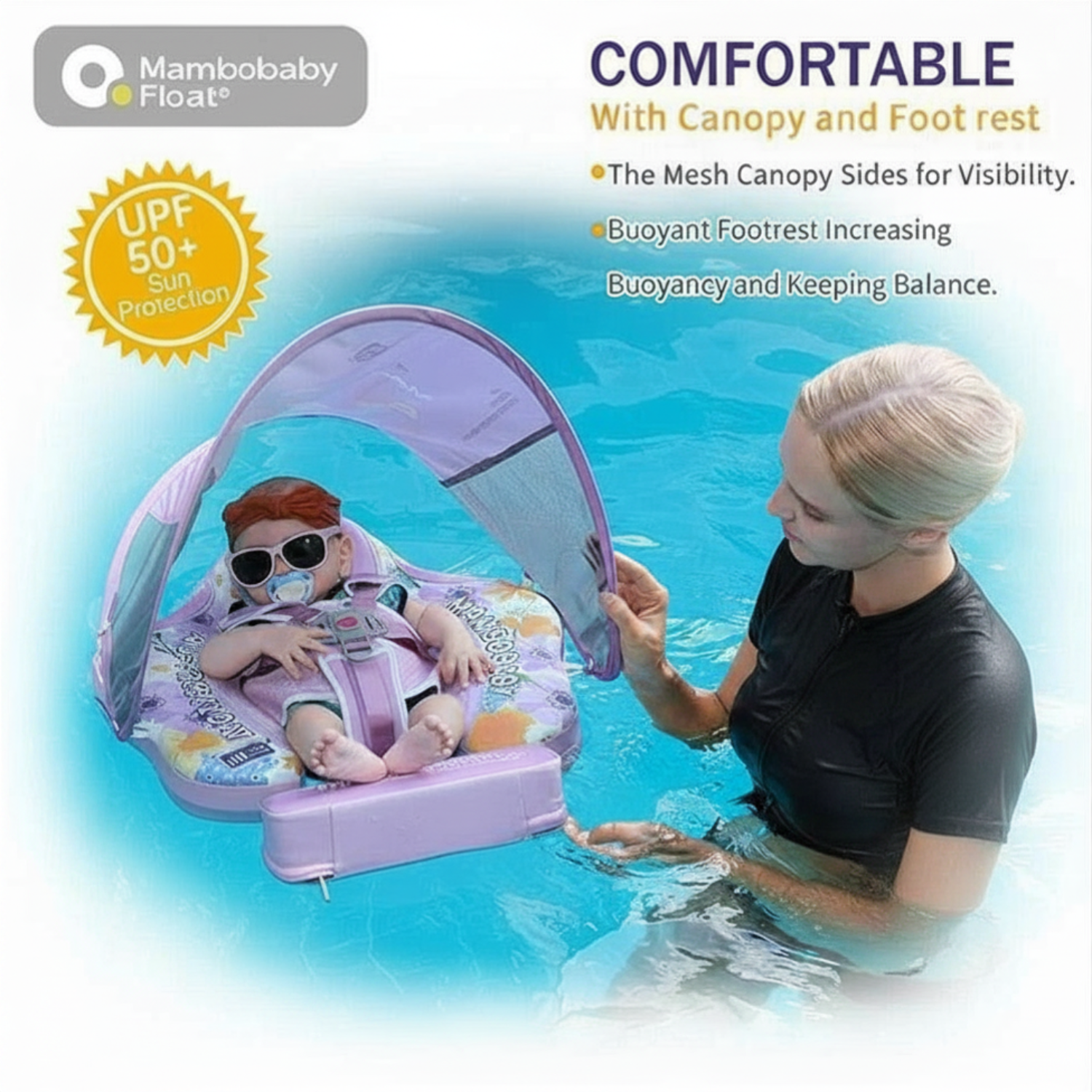 Flower Bush baby chest float with UPF 50 canopy