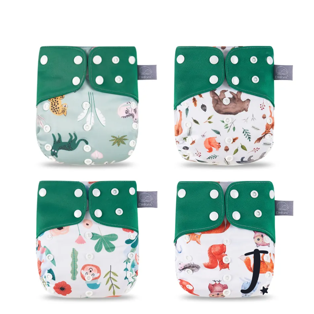 4 pack Elinfant grey lining pockets, Green woodlands