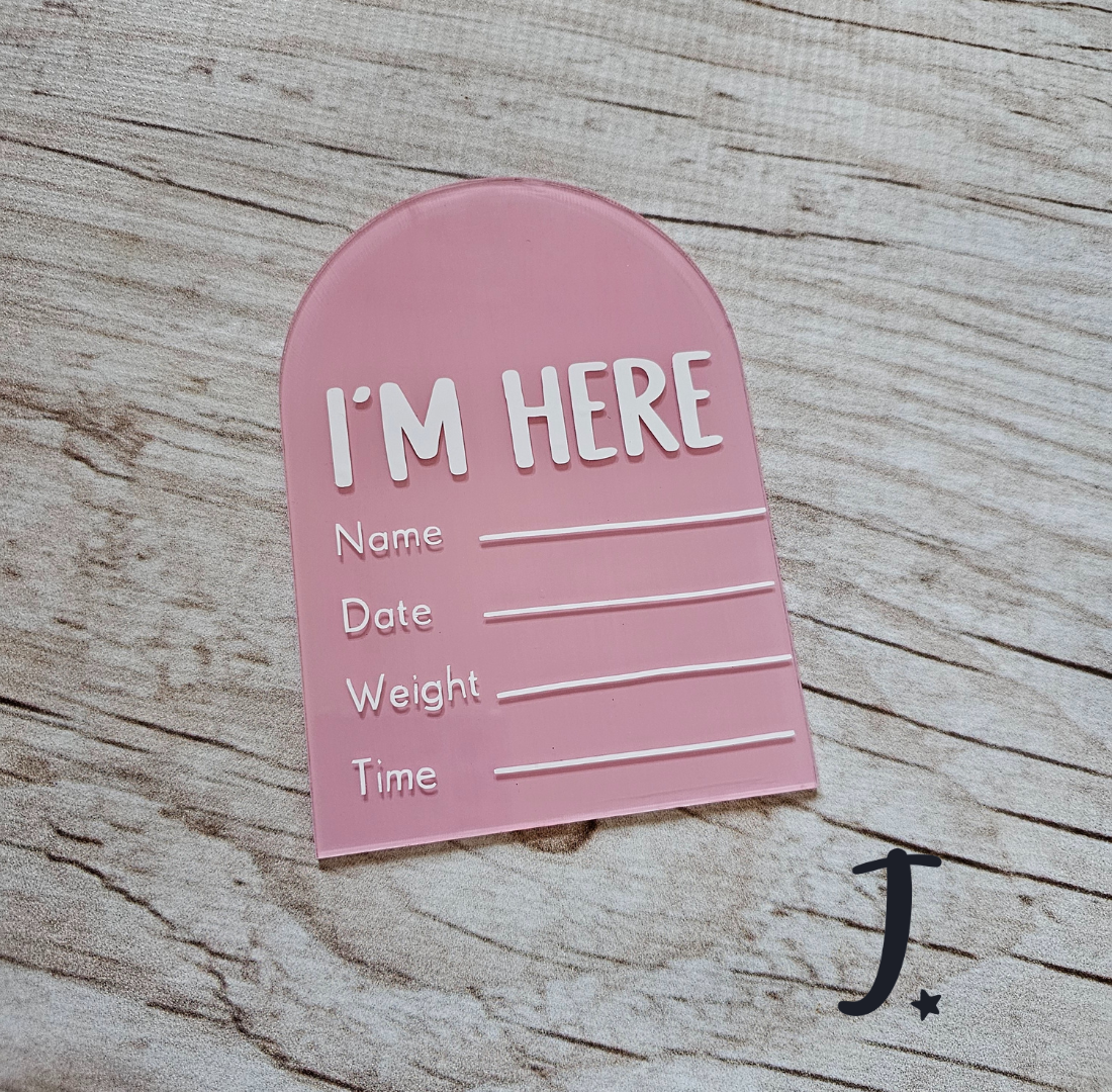 I'm here birth announcement disk - Pink