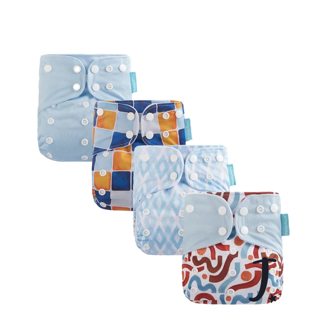 4 Pack, Happy Flute Pocket Diapers, Blue water paint