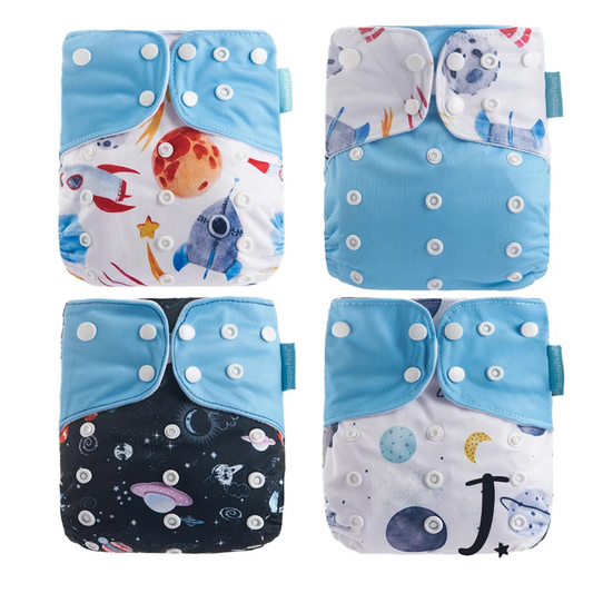 4 Pack, Happy Flute Pocket Diapers, Space