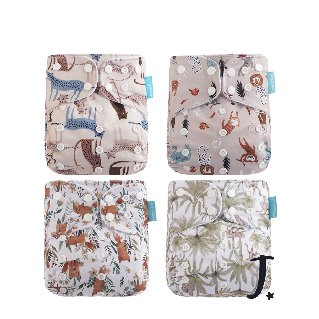 4 Pack, Happy Flute Pocket Diapers, Jungle