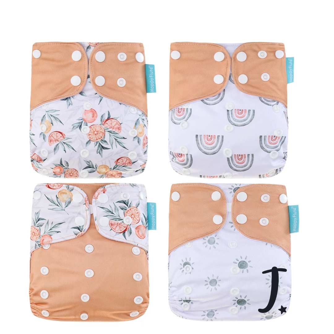 4 Pack, Happy Flute Pocket Diapers, Peach