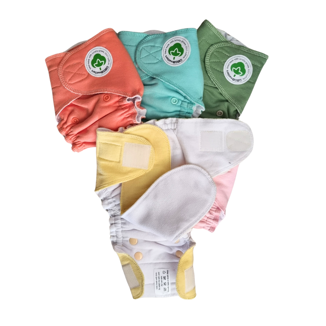 Newborn Fitted Nappy - Velcro closure and snaps