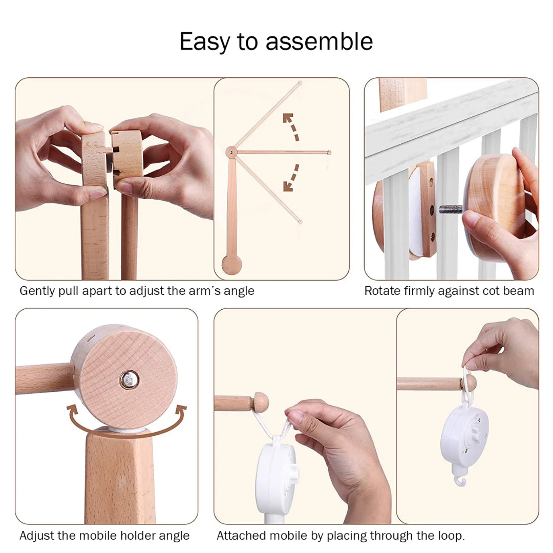 Wooden Cot Mobile Hanger - Cot Mounted