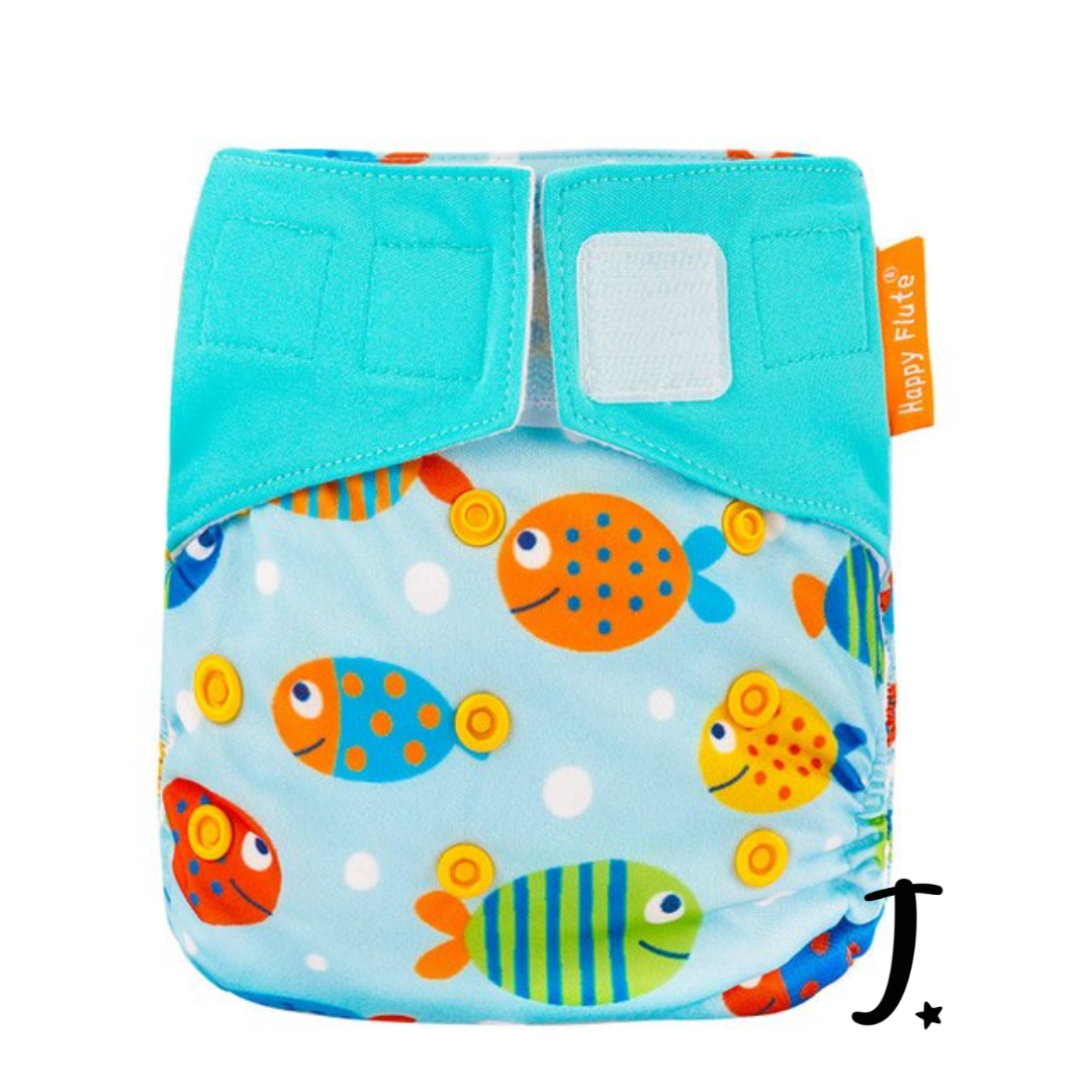 Happy Flute All-In-One Diaper, Velcro - Various prints