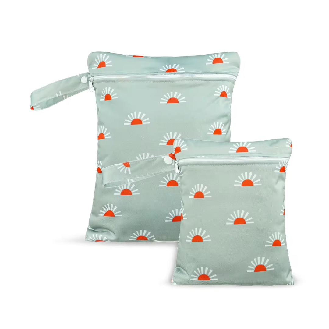 Reusable small and medium wet bag - green sunset