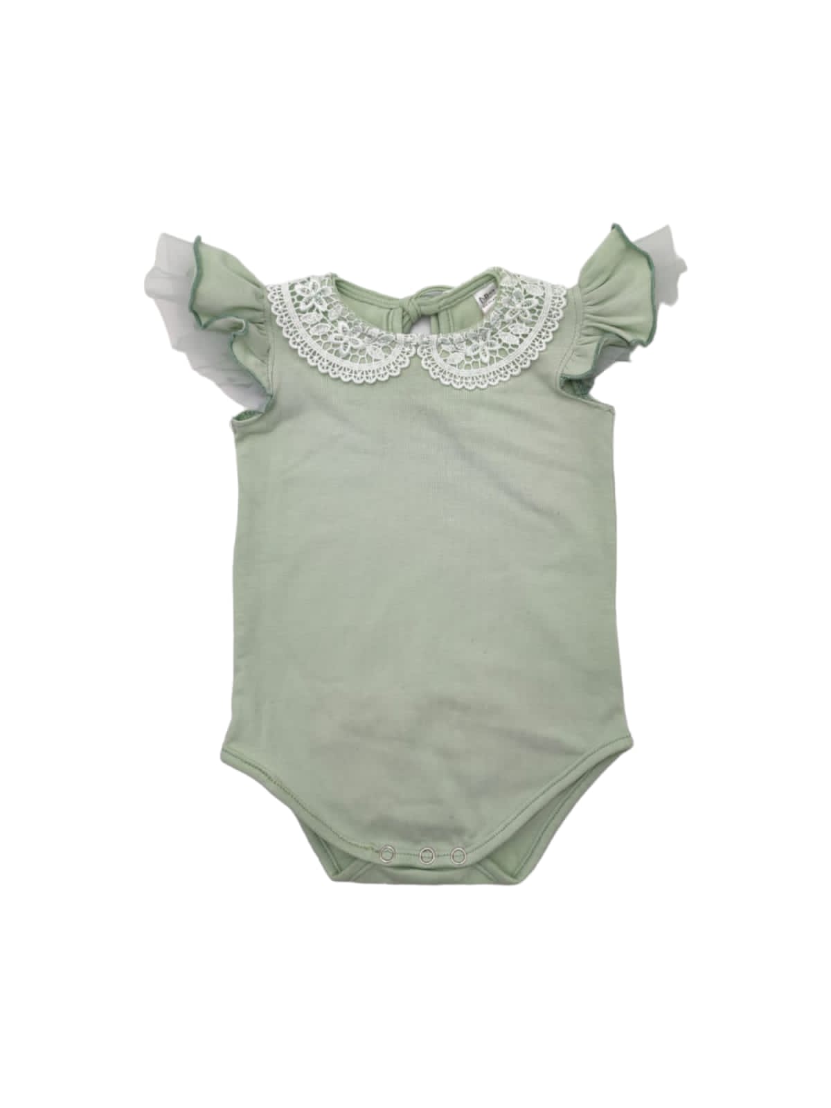 Short sleeve Mint lace collar with drama sleeves vest & Headband set