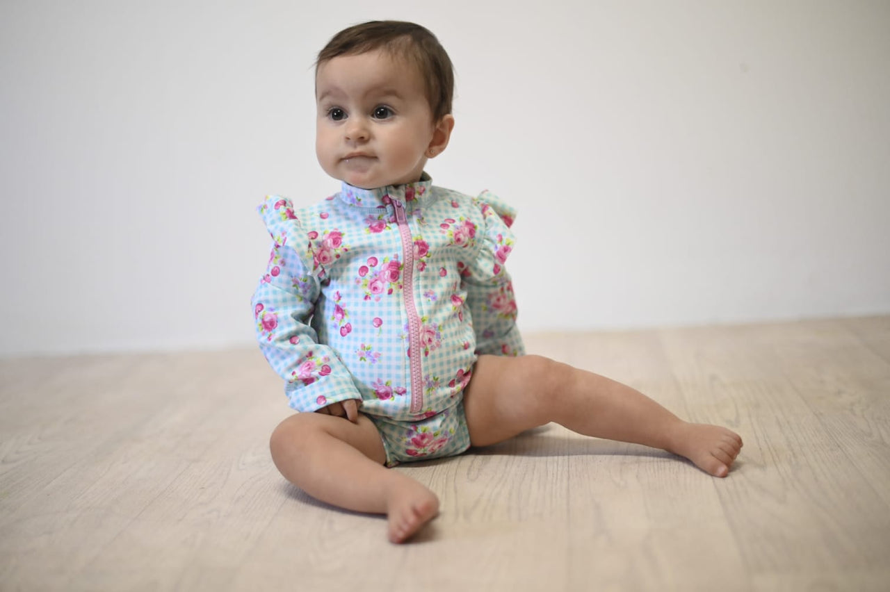 Turquoise checkered girl swimsuit