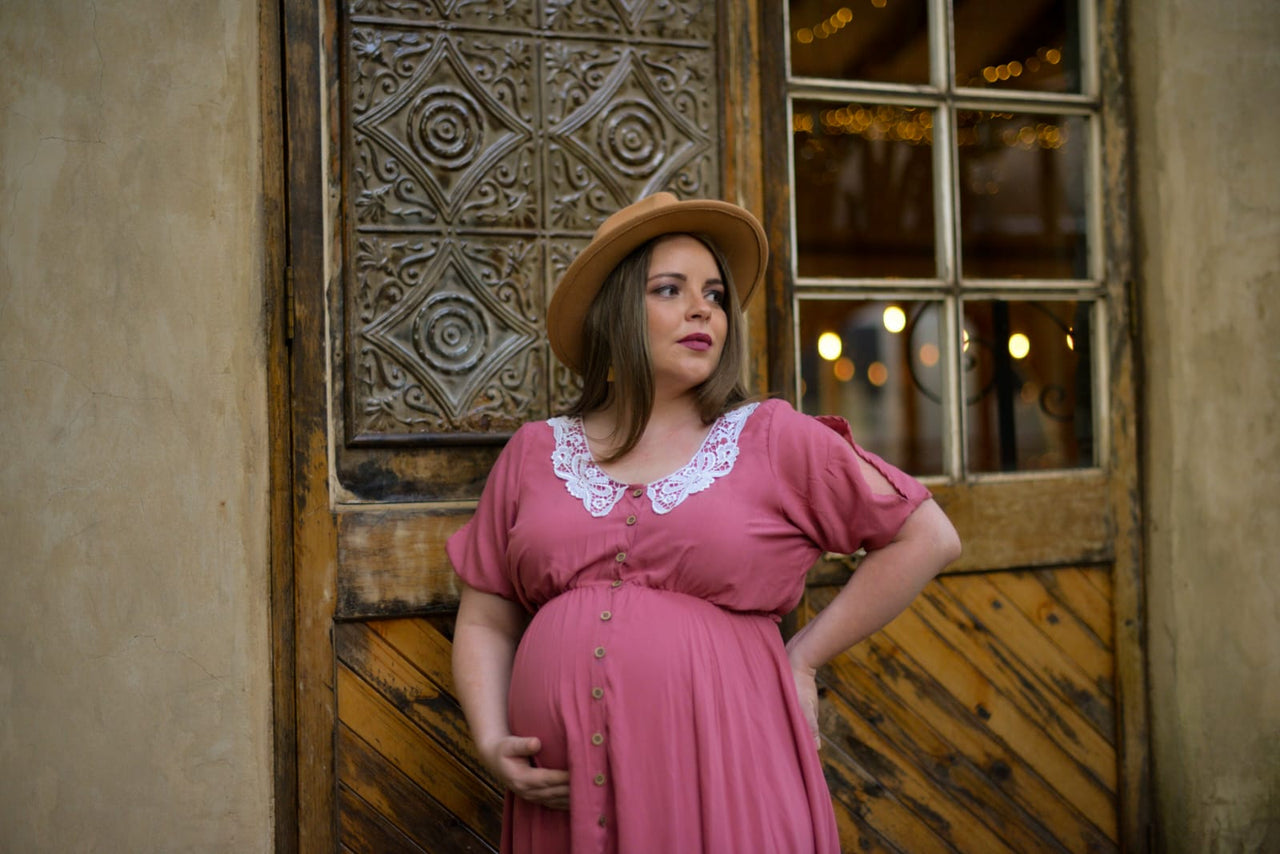 Nika - Dusty pink button up maternity dress