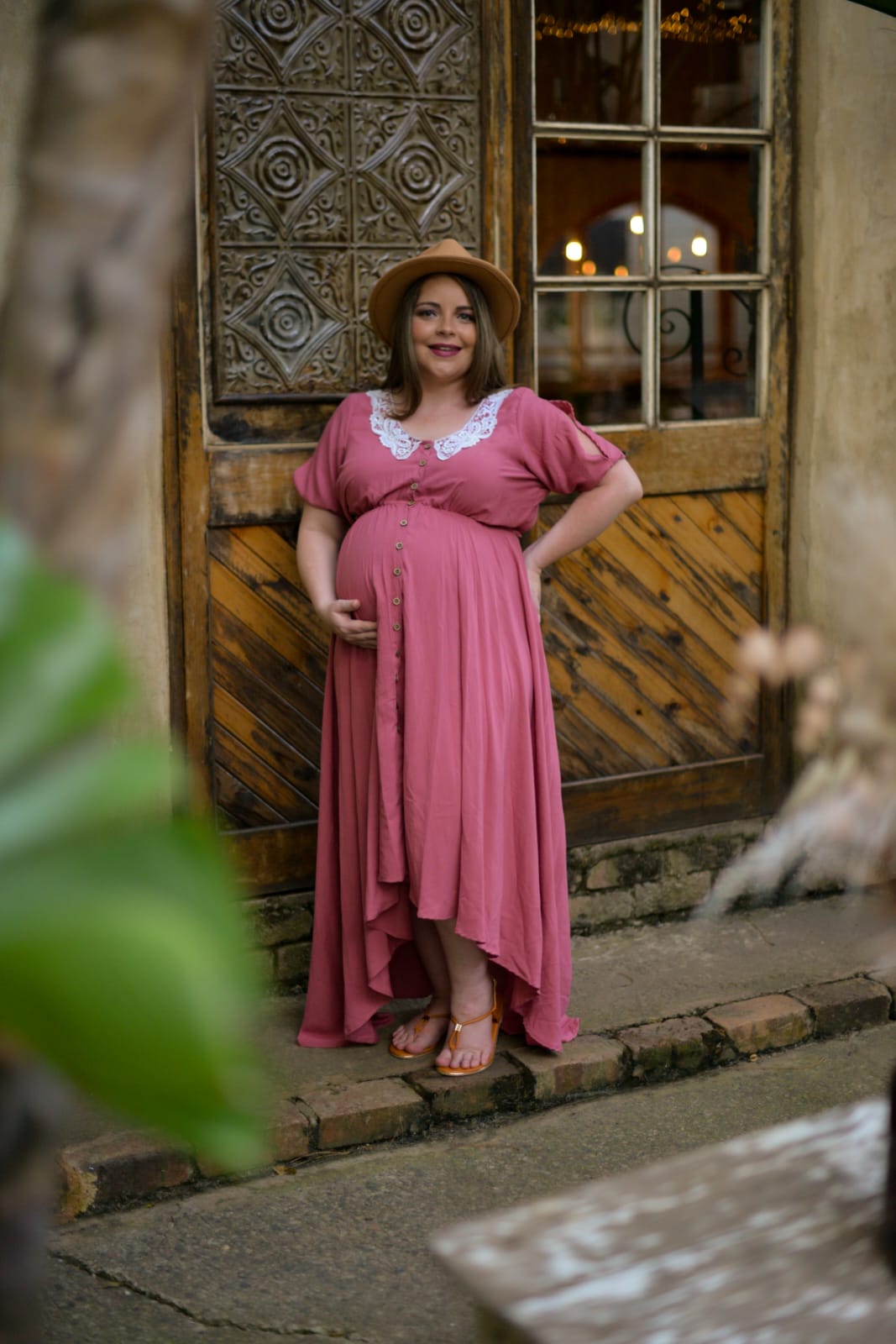 Nika - Dusty pink button up maternity dress