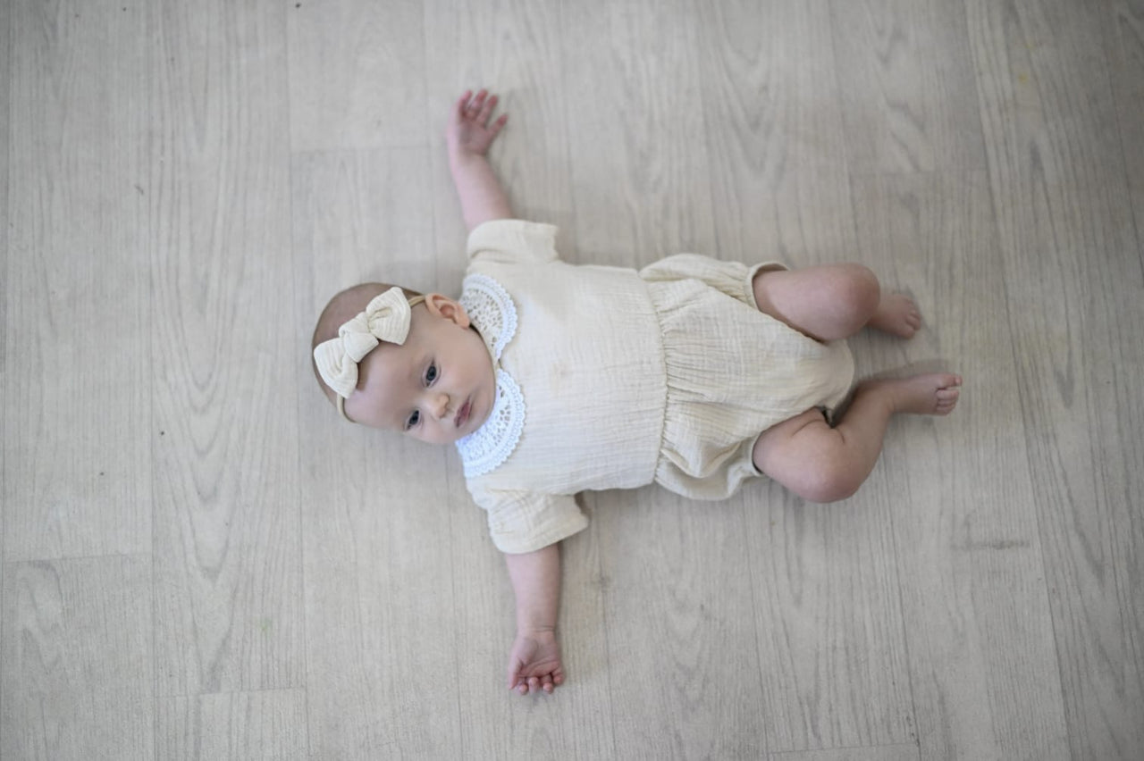 Nika - Cream girl romper and headband set