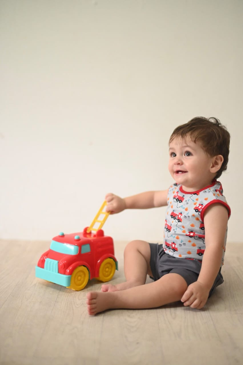 Nika - Grey Fire Truck Sleeveless Boy Vest