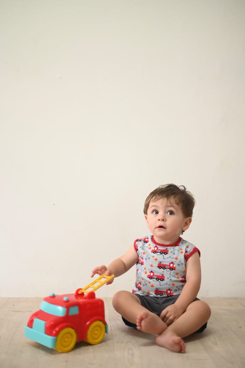 Nika - Grey Fire Truck Sleeveless Boy Vest