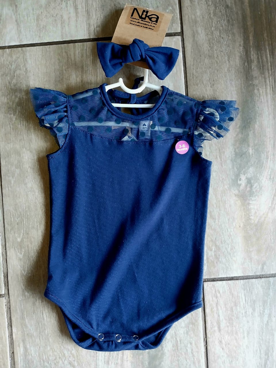 Navy polka dot girl vest with headband set