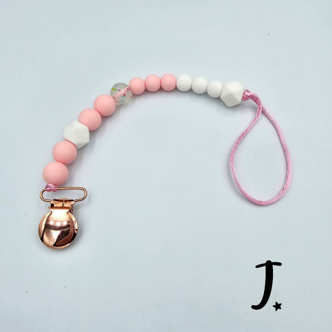 Silicone dummy clip, pink and rose gold