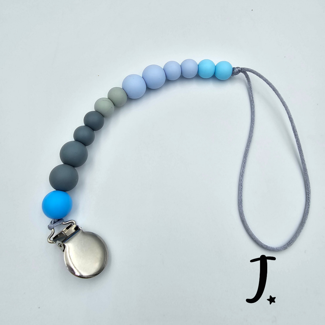 Silicone dummy clip, blue and grey
