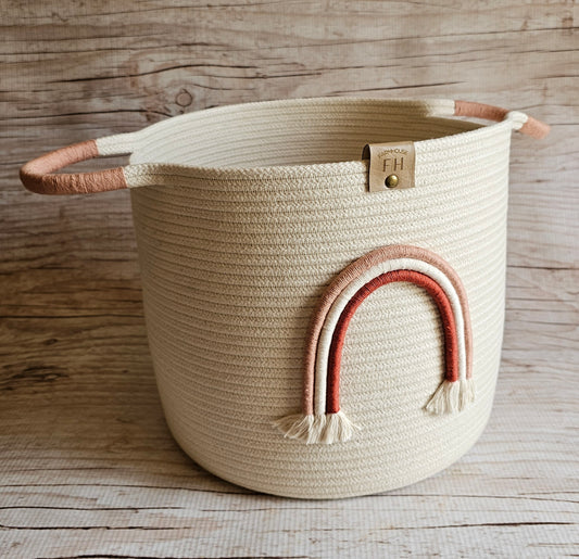Rainbow rope basket - with handles