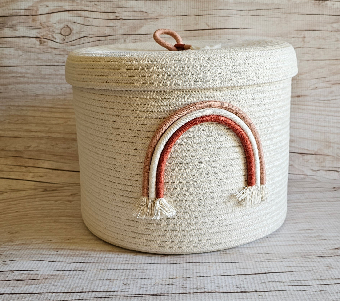 Rainbow rope basket - with lid