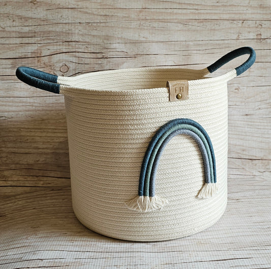 Rainbow rope basket - with handles Blue