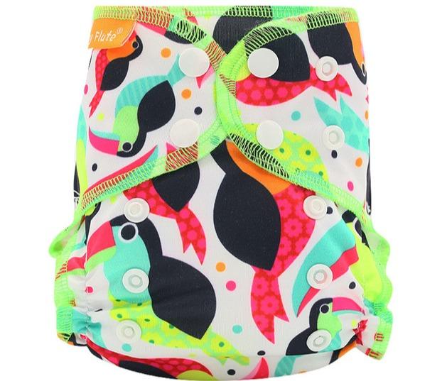 Newborn Happy Flute All-In-One Diaper, Bright Birds Print