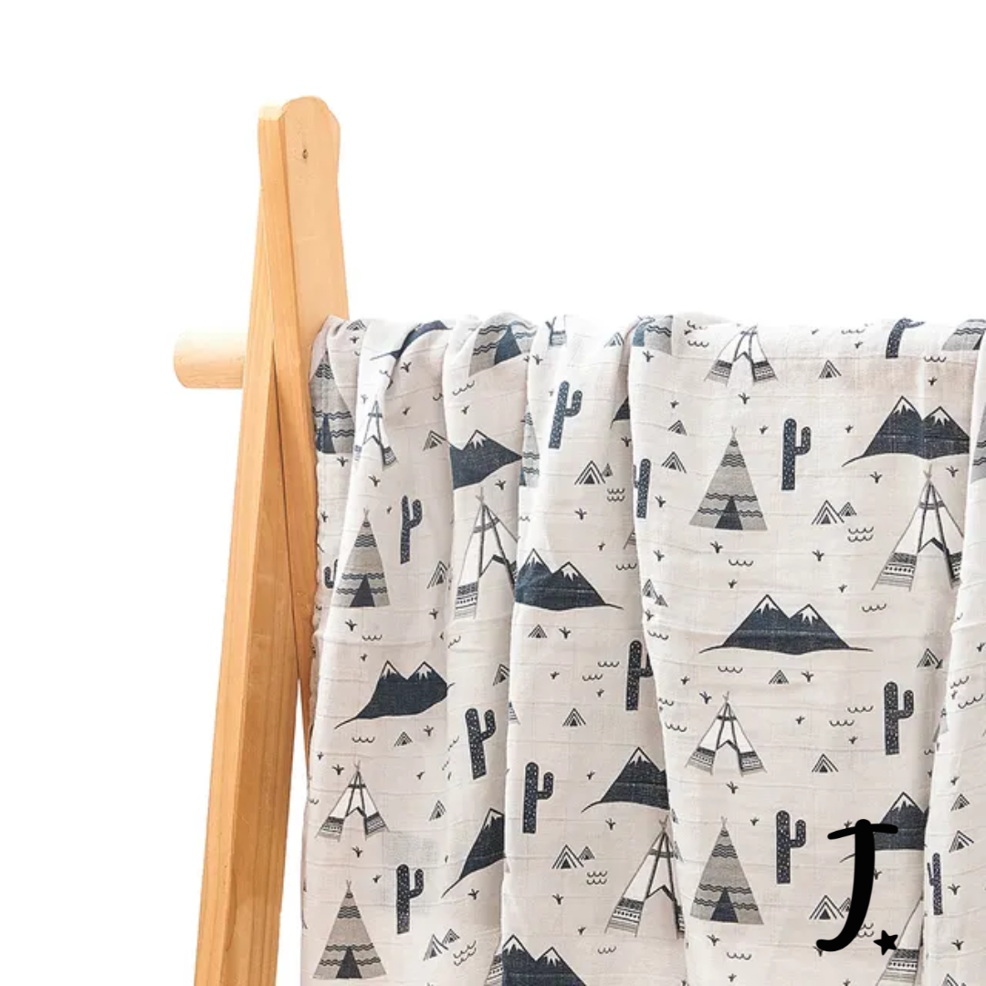 Bamboo cotton muslin blanket - Grey mountains