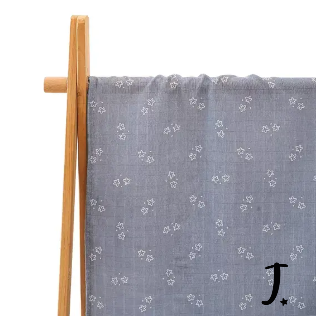 Bamboo cotton muslin blanket - Grey with stars