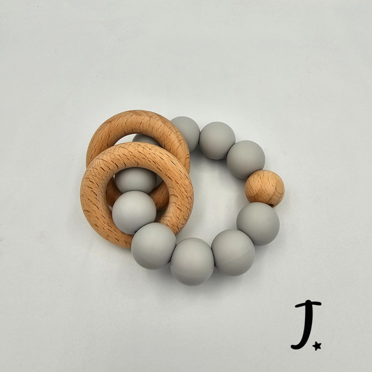 Silicone & Wooden Teether Grey