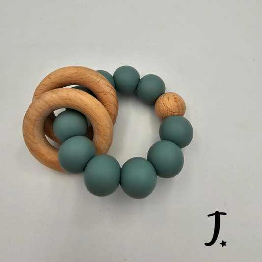 Silicone & Wooden Teether Petrol