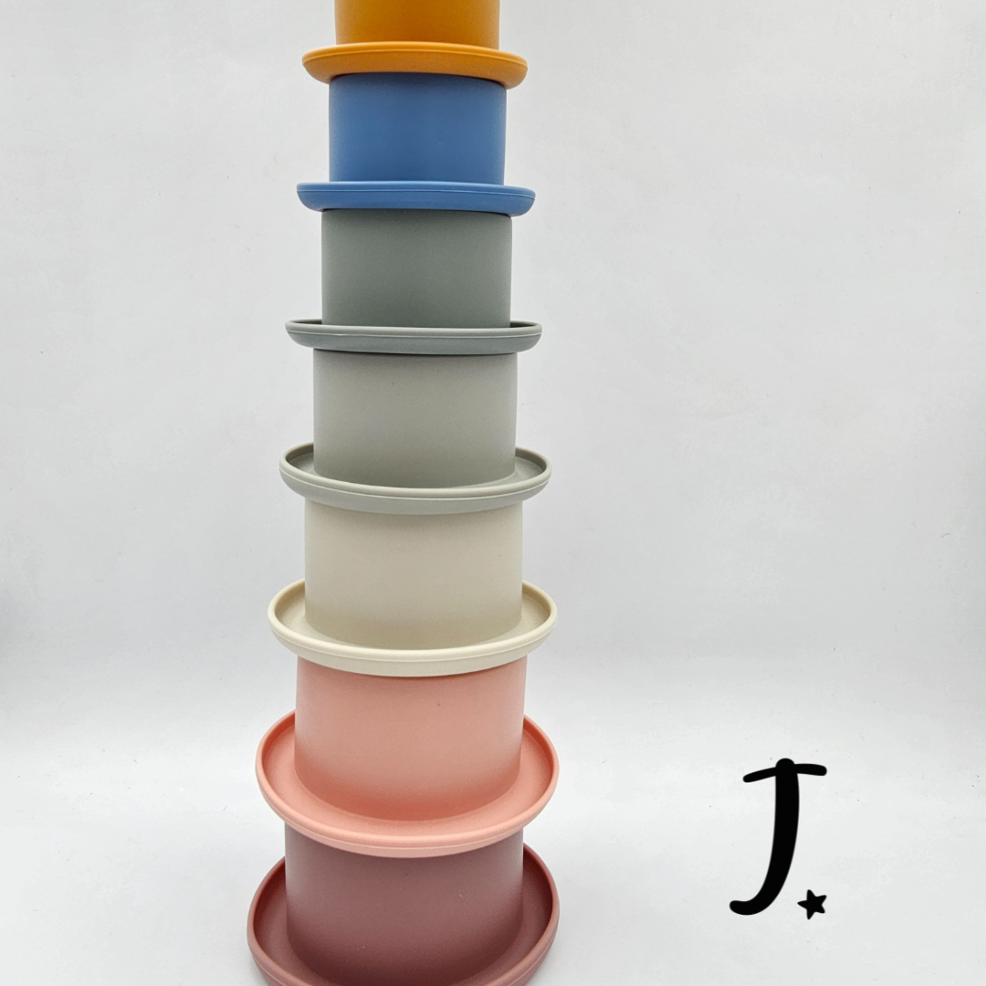Round stacking cups with shapes - Multi colored