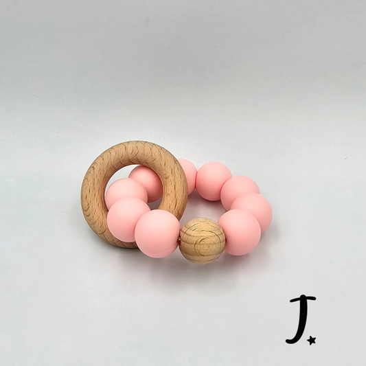 Silicone & Wooden Teether, one wooden ring - Blossom