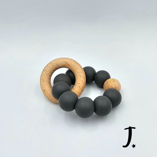Silicone & Wooden Teether, one wooden ring - Iron