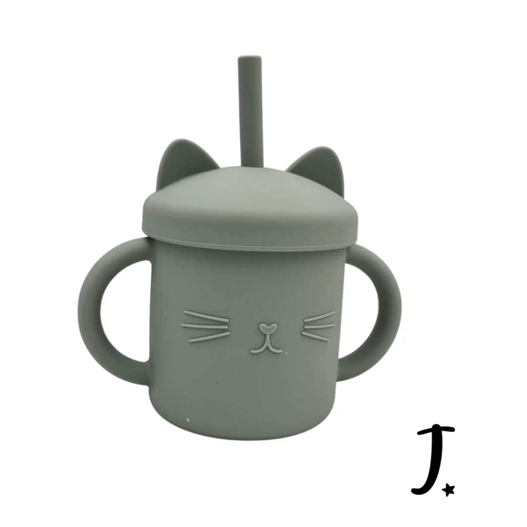 Kitten Silicone Cup with a Straw