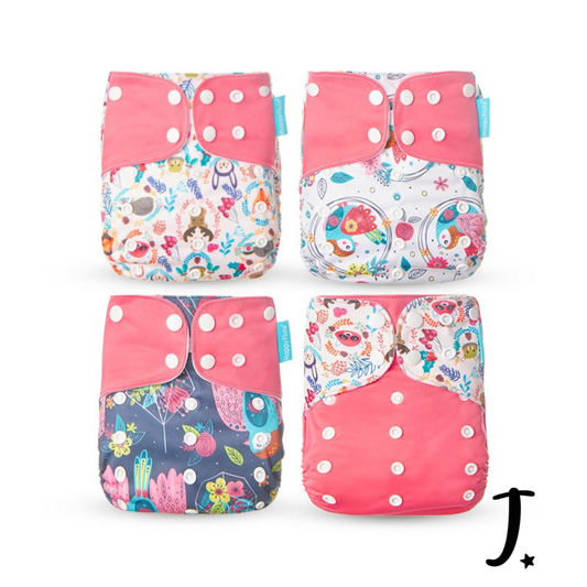 4 Pack, Happy Flute Pocket Diapers, Pink Drawing