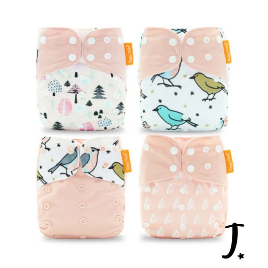 4 Pack, Happy Flute Pocket Diapers, Peach/Light Pink Print