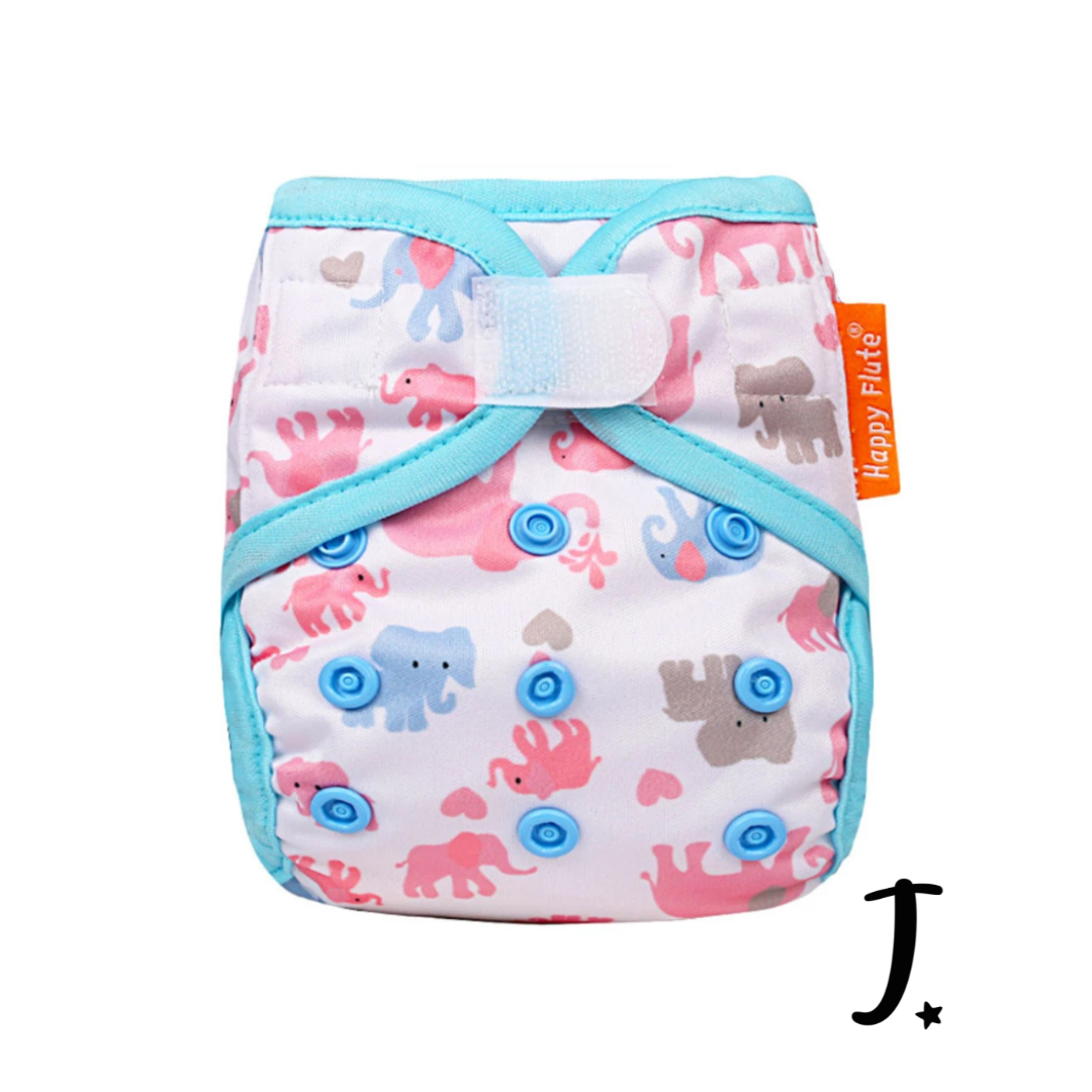 Newborn Happy Flute Diaper Cover, Tiny Elephants Print