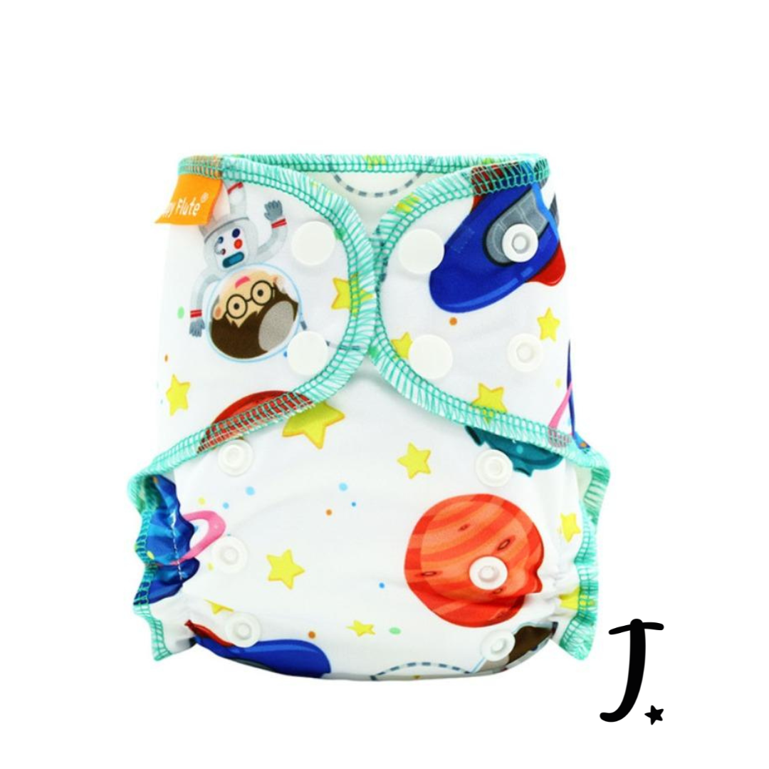Newborn Happy Flute reusable cloth diaper, ALL-IN-ONE, Space