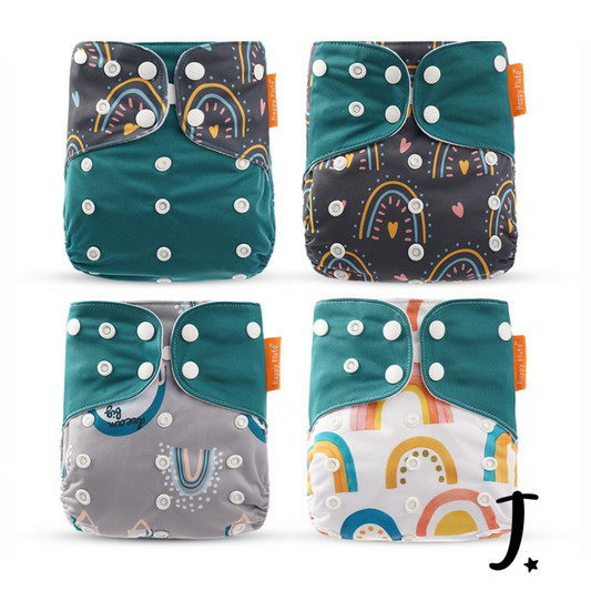 4 Pack, Happy Flute Pocket Diapers, Rainbows Print