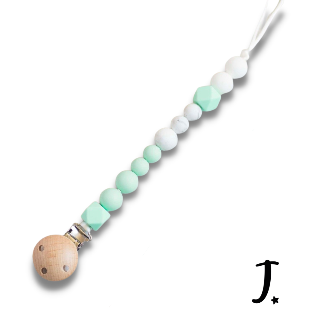 Silicone dummy clip, mint and white