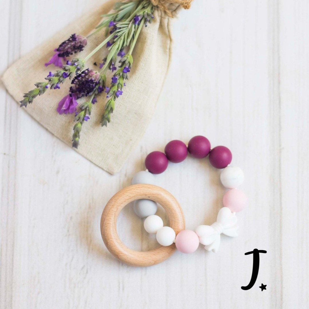Silicone &amp; Wooden Teether Plum