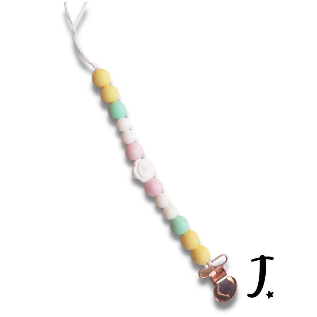 Pastels yellow, pink and mint Silicone Dummy Clip