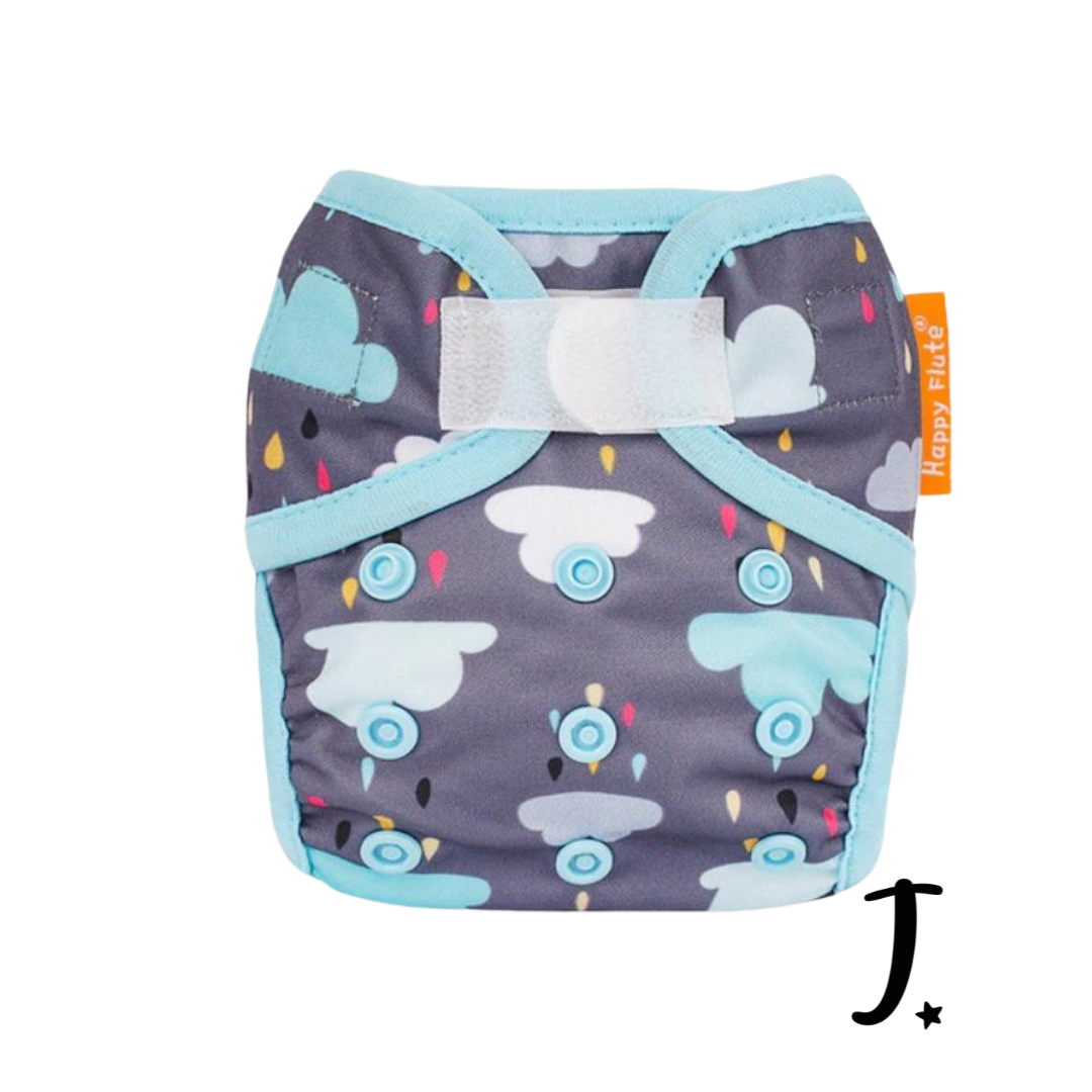 Happy Flute Newborn Velcro diaper cover, Clouds