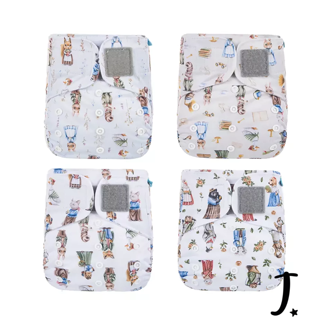 4 Pack Happy Flute velcro pockets, Vintage animals