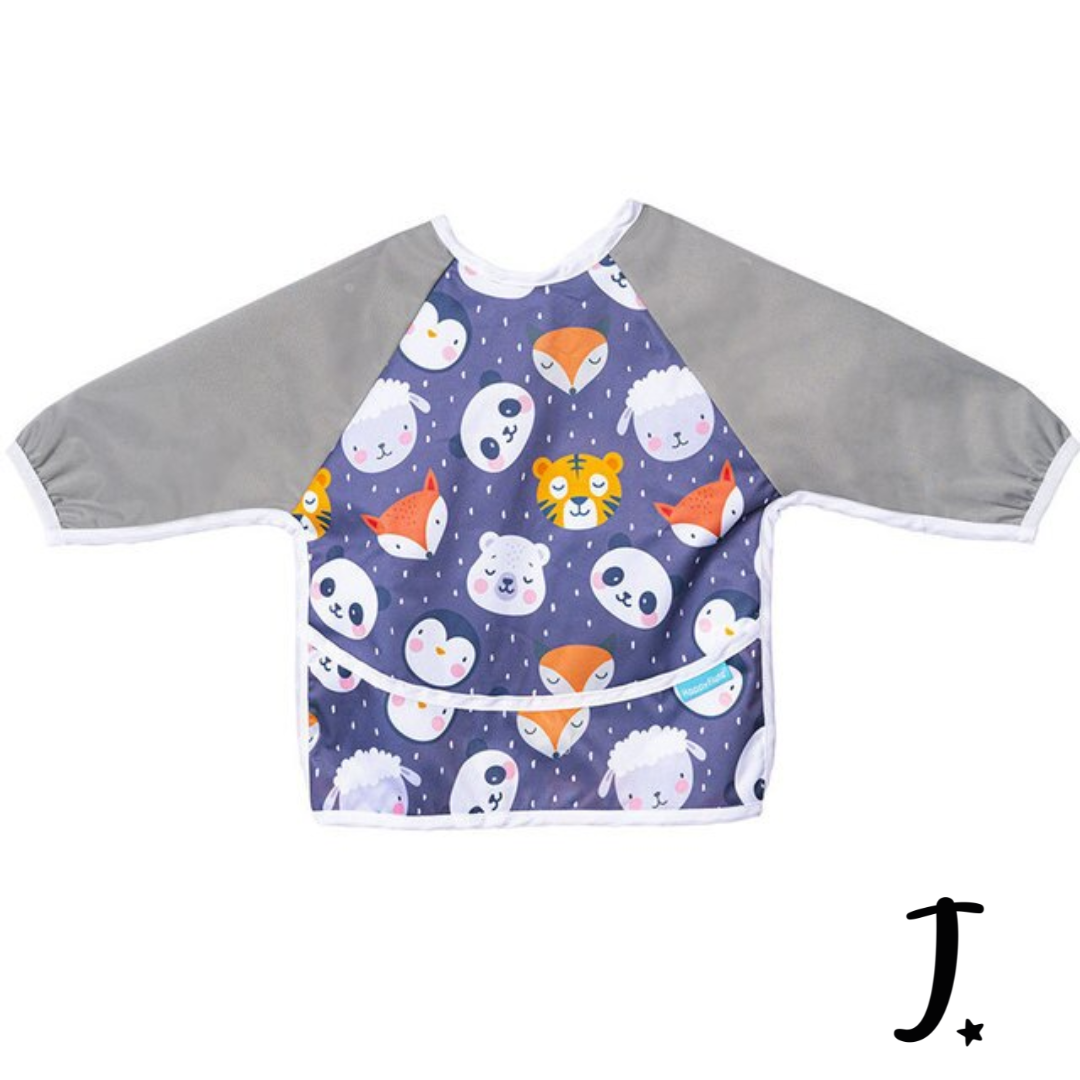 Long sleeve bib - Grey baby animals