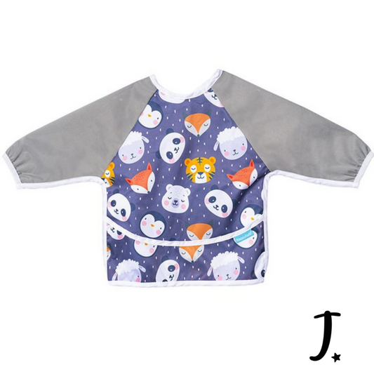 Long sleeve bib - Grey baby animals