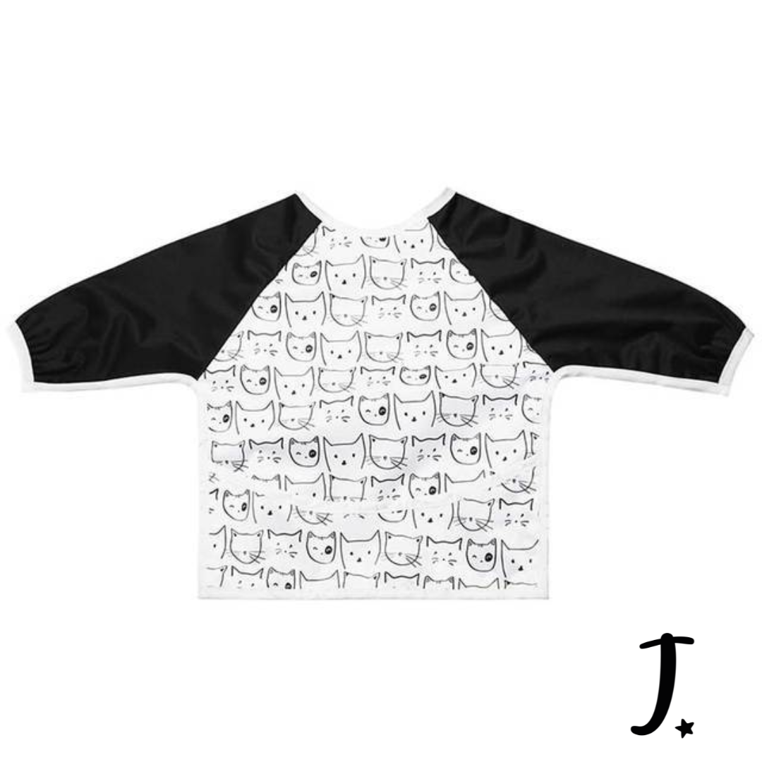 Long sleeve bib - Black and white cat