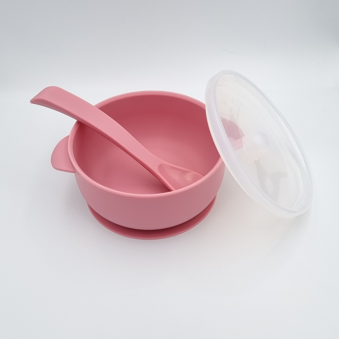 Silicone Suction bowl with lid and spoon